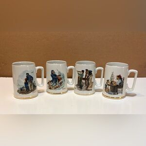 Vintage 1985 Norman Rockwell
Museum Set of 4 Nautical Mugs, White / Gold Trim
